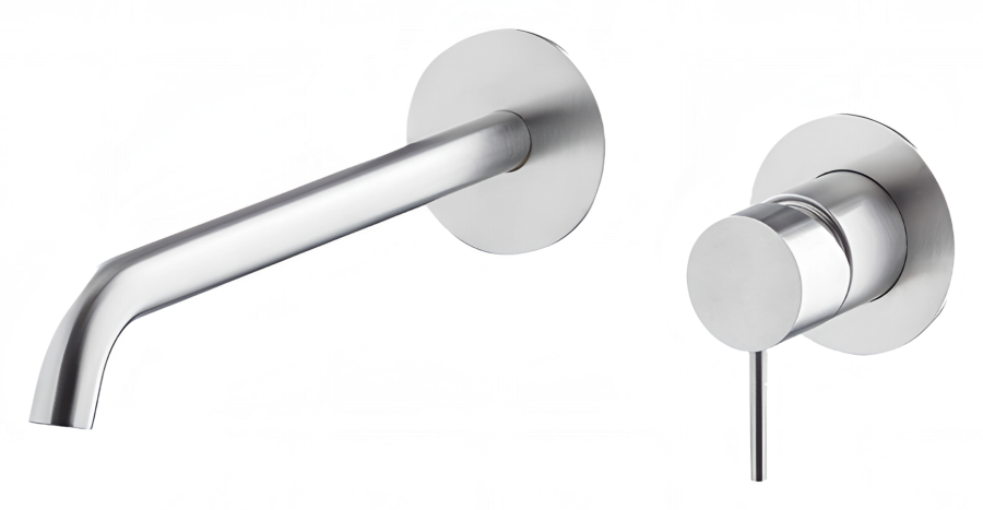 Смеситель для раковины Newform X-steel 316, настенный, встраиваемый, однорычажный, на 2 отверстия, излив 189 мм, внешняя часть, цвет Stainless steel