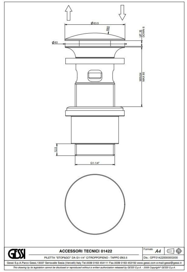 Донный клапан для раковины Gessi, 2-в-1, слив "Stop&Go", цвет Nickel PVD - изображение 1