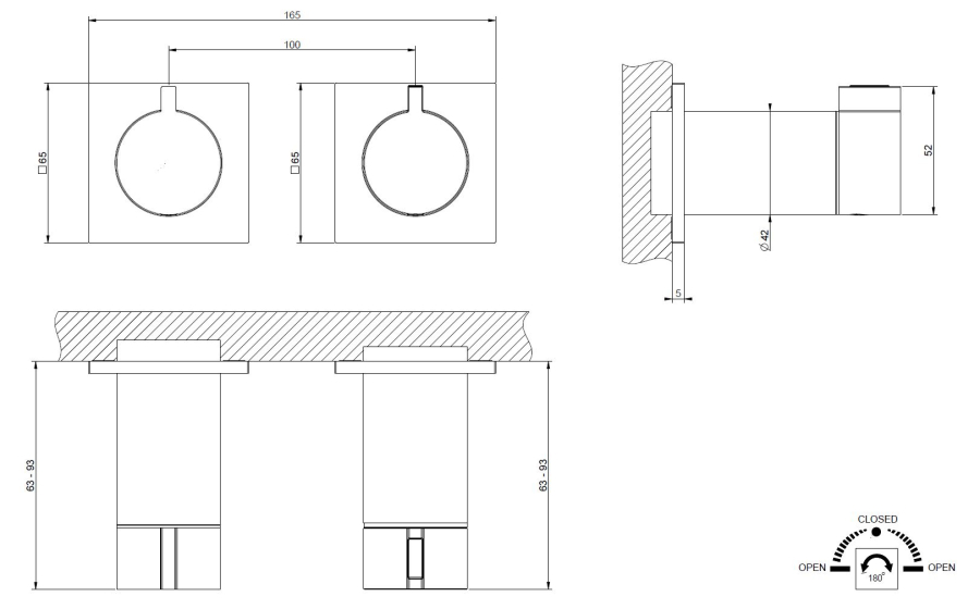 Термостат Gessi Inverso Bath&Shower, внешняя часть, настенный, на 2 позиции, ширина 165 мм, цвет хром - изображение 1