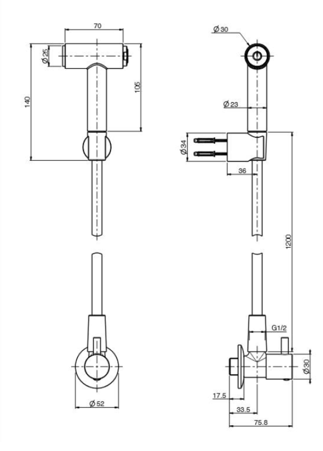 Душ гигиенический Carlo Frattini Collettivita, кнопочный, с держателем лейки, гибким шлангом из нержавеющей стали, вентилем, цвет брашированный никель - изображение 3