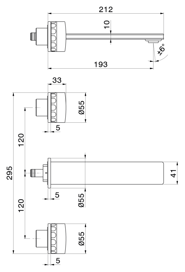 Смеситель для раковины Newform Allure, настенный, на 3 отверстие, без донного клапана, внешняя часть, цвет PVD Br. Gun Metal - изображение 1