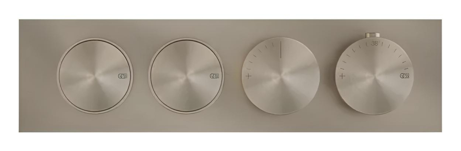 Термостат Gessi Origini, встраиваемый, до 2 функций одновременно, с кнопками вкл/выкл, внешняя часть, цвет Finox Brushed Nickel