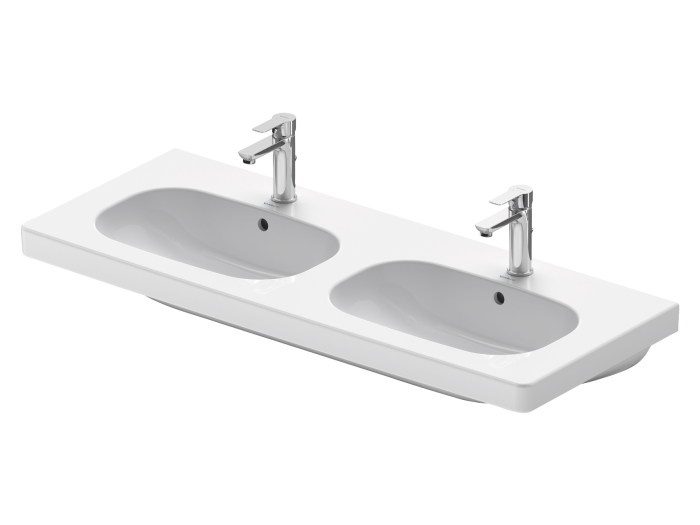 На изображении товар Раковина Duravit D-Code двойная, 1200x490 мм, с 2 отверстиями под смесители, цвет белый от официального представителя в Москве