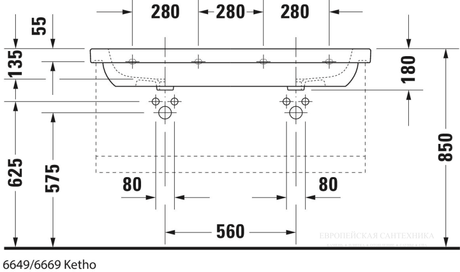 Раковина Duravit D-Code двойная, 1200x490 мм, с 2 отверстиями под смесители, цвет белый - изображение 9