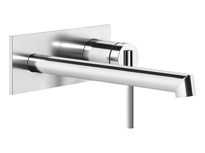 На изображении товар Смеситель для раковины Gessi Ingranaggio, настенный, с длинным изливом, без донного клапана, внешние части, цвет Chrome от официального представителя в Москве