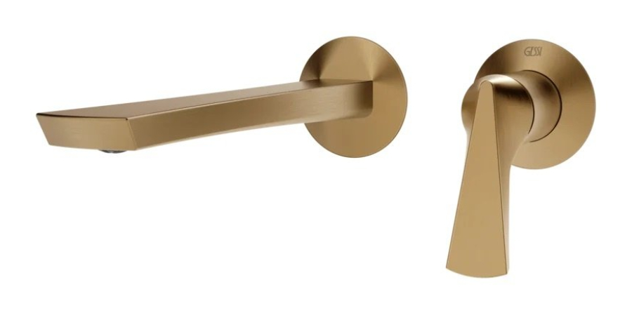 Смеситель для раковины Gessi Ventaglio, настенный, однорычажный, на 2 отверстия, излив 210 мм, встраиваемый, внешняя часть, цвет Warm Bronze Brushed PVD