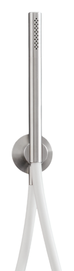 Ручной душ CEA Design Milo360, с настенным держателем и подключением к воде, цилиндрический Ø 18 мм, шланг в цвете Black, сталь, цвет сатинированная сталь