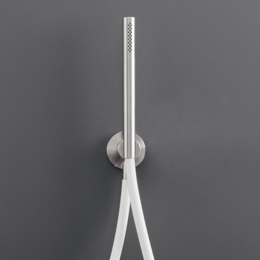 Ручной душ CEA Design Milo360, с настенным держателем и подключением к воде, цилиндрический Ø 18 мм, шланг в цвете Black, сталь, цвет сатинированная сталь - изображение 1