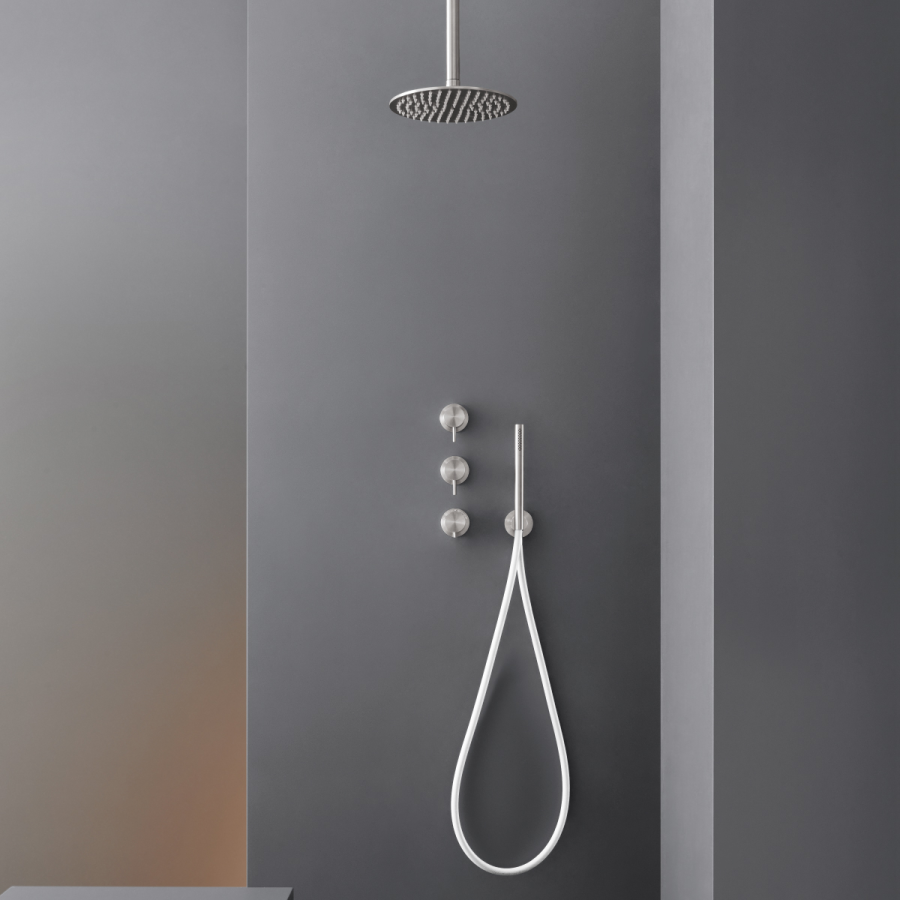 Ручной душ CEA Design Milo360, с настенным держателем и подключением к воде, цилиндрический Ø 18 мм, шланг в цвете Black, сталь, цвет сатинированная сталь - изображение 3