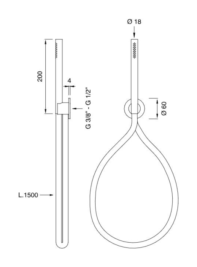 Ручной душ CEA Design Milo360, с настенным держателем и подключением к воде, цилиндрический Ø 18 мм, шланг в цвете Black, сталь, цвет сатинированная сталь - изображение 4