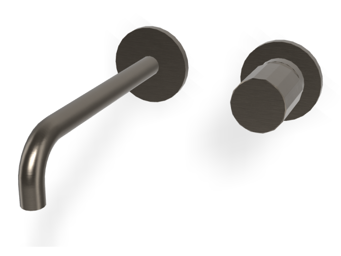 На изображении товар Смеситель для раковины Carlo Frattini Spillo Tech, ручка V Collection, с донным клапаном Click-Clack, излив 200 мм, внешняя часть, цвет брашированный чёрный хром от официального представителя в Москве