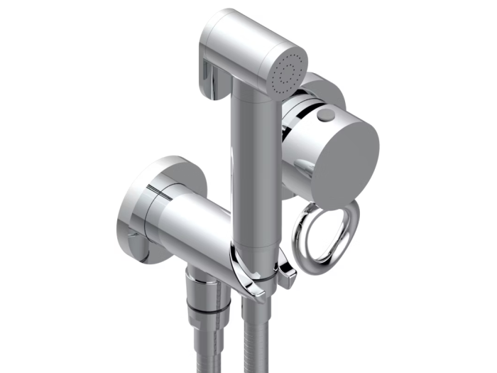 На изображении товар Гигиенический душ THG О со смесителем, держателем с подводом воды и шлангом 150см., цвет: хром от официального представителя в Москве