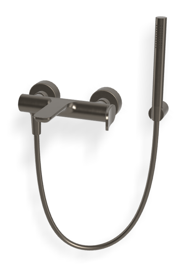 Смеситель для ванны Carlo Frattini Flo, с изливом, переключателем, ручным душем с настенным держателем, шлангом хромалюкс 1500 мм, цвет чёрный хром брашированный