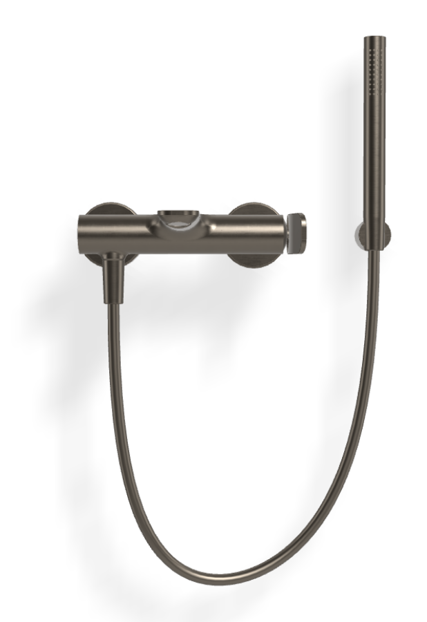 Смеситель для ванны Carlo Frattini Flo, с изливом, переключателем, ручным душем с настенным держателем, шлангом хромалюкс 1500 мм, цвет чёрный хром брашированный - изображение 1