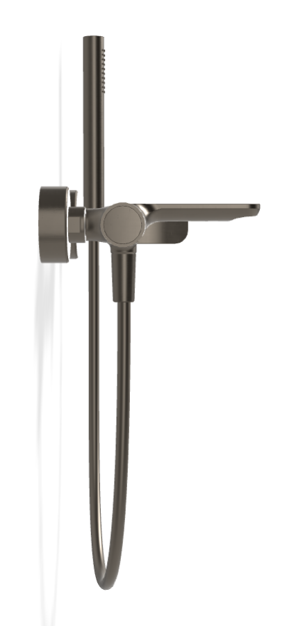 Смеситель для ванны Carlo Frattini Flo, с изливом, переключателем, ручным душем с настенным держателем, шлангом хромалюкс 1500 мм, цвет чёрный хром брашированный - изображение 2