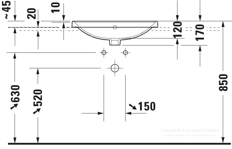 Раковина Duravit D-Neo встраиваемая сверху, 600x435 мм, с переливом, 1 отверстие под смеситель, цвет белый - изображение 6