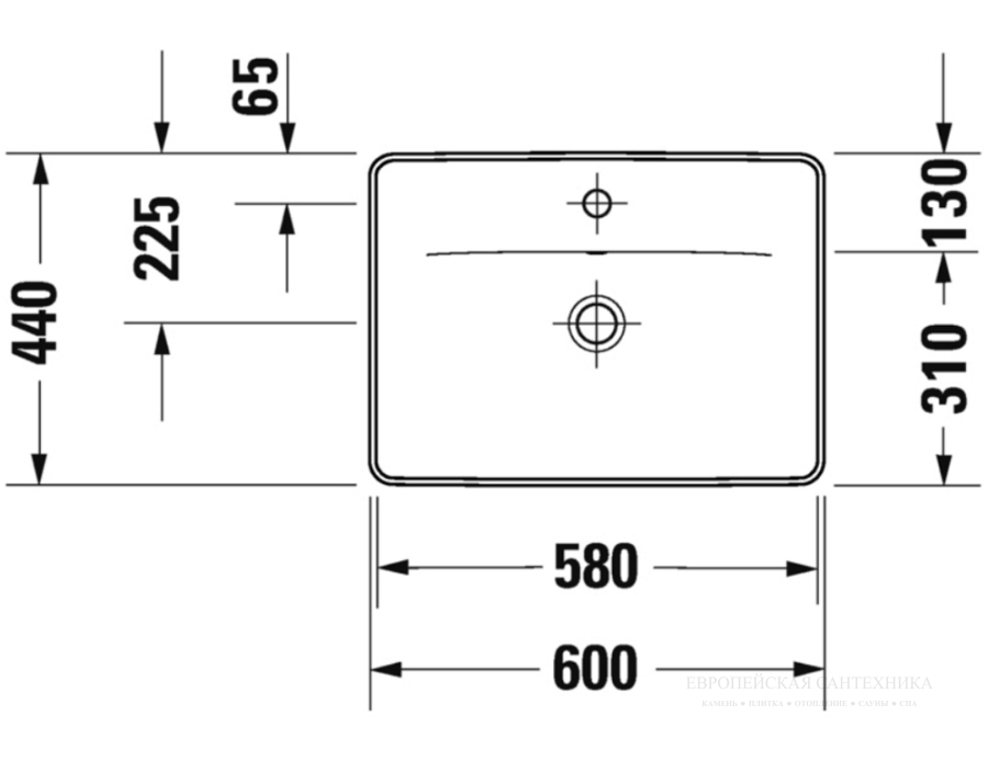 Раковина Duravit D-Neo встраиваемая сверху, 600x435 мм, с переливом, 1 отверстие под смеситель, цвет белый - изображение 4