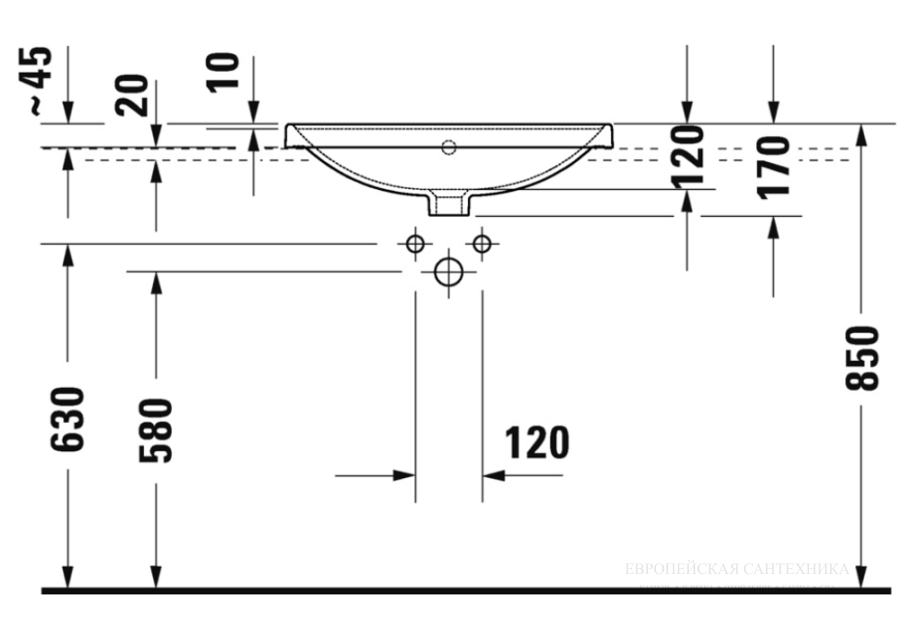 Раковина Duravit D-Neo встраиваемая сверху, 600x435 мм, с переливом, 1 отверстие под смеситель, цвет белый - изображение 5