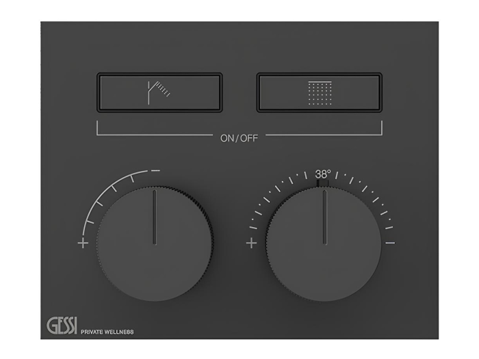 На изображении товар Термостат Gessi HI-FI, до 2-х функций одновременно, встраиваемый, внешняя часть, цвет  Matte Black от официального представителя в Москве