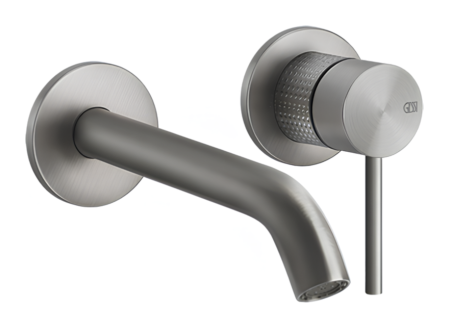 Смеситель для раковины Gessi316, настенный, со средним изливом, без донного клапана, внешние части, цвет Steel Brushed