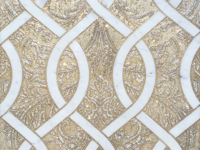На изображении товар Akros Venezia Камень Avantgarde Aster Old G Dim Bianco Carrara Old Gold Powder 80X80X1 от официального представителя в Москве