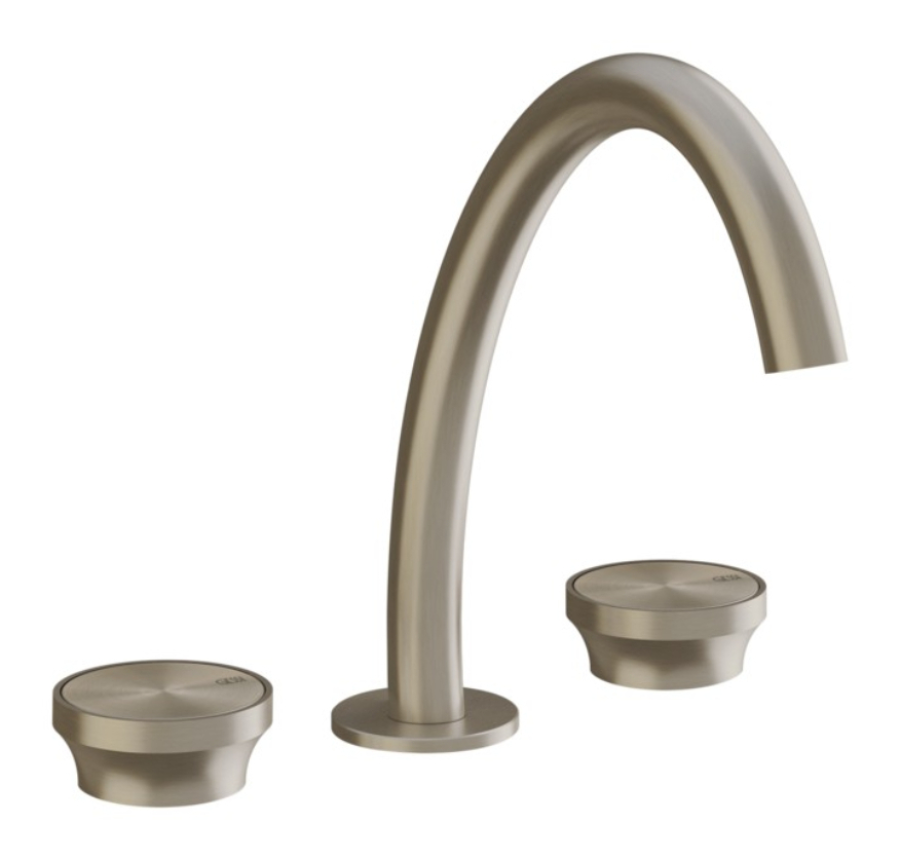 Смеситель для раковины Gessi Origini, средний, на 3 отверстия, без донного клапана, в комплекте отделочная вставка, цвет Finox Brushed Nickel