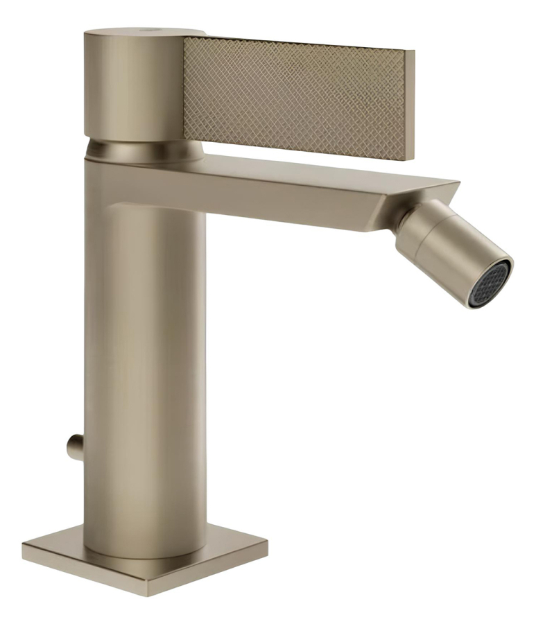 Смеситель для биде Gessi Inverso, однорычажный, с донным клапаном и соединительными шлангами, Н-156 мм, цвет Finox Brushed Nickel