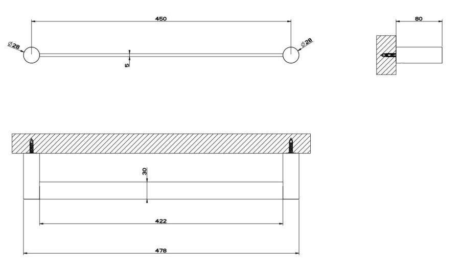 Полотенцедержатель Gessi316, настенный L450 мм, цвет Black Metal Brushed PVD - изображение 4
