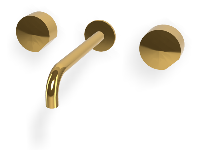 На изображении товар Смеситель для раковины Carlo Frattini SO, настенный, без ручек, с донным клапаном Click-Clack, излив 200 мм, внешняя часть, цвет золото от официального представителя в Москве