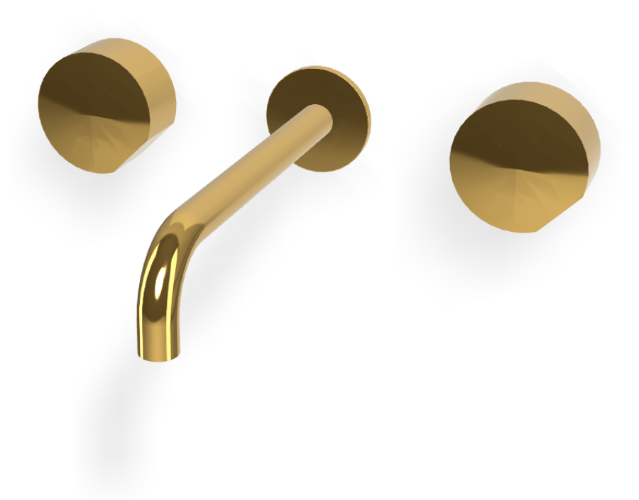 Смеситель для раковины Carlo Frattini SO, настенный, без ручек, с донным клапаном Click-Clack, излив 200 мм, внешняя часть, цвет золото