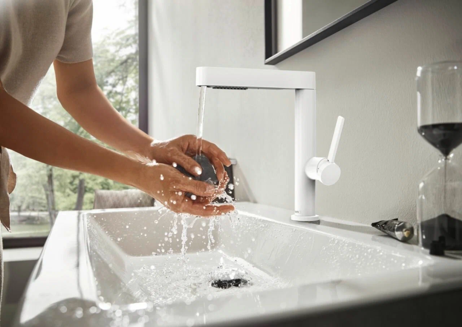 Cмеситель для раковины Hansgrohe Finoris, однорычажный, 230 мм, поворотный излив, сливной клапан Push-Open, цвет белый - изображение 2