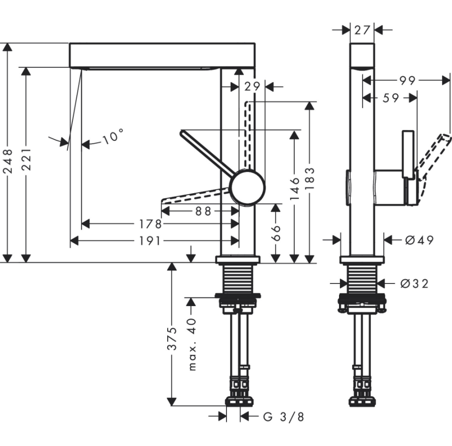 Cмеситель для раковины Hansgrohe Finoris, однорычажный, 230 мм, поворотный излив, сливной клапан Push-Open, цвет белый - изображение 3