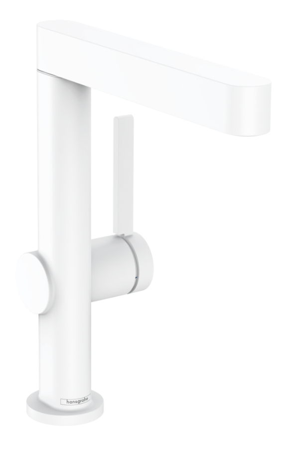 Cмеситель для раковины Hansgrohe Finoris, однорычажный, 230 мм, поворотный излив, сливной клапан Push-Open, цвет белый