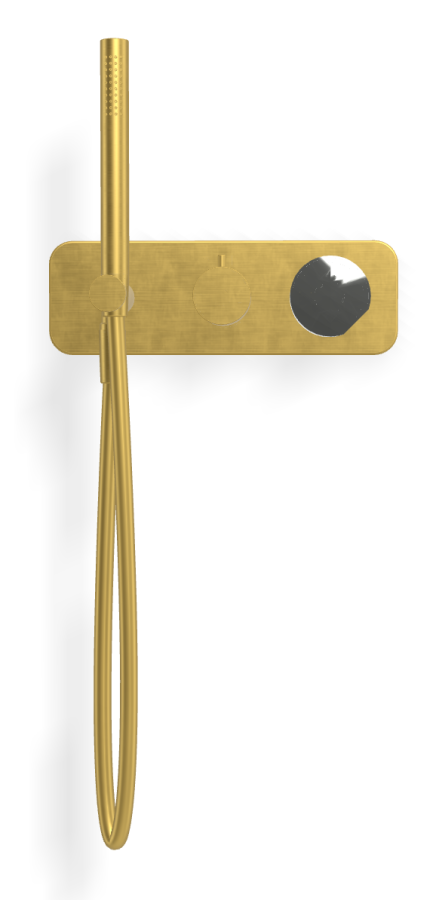 Смеситель для душа Carlo Frattini SO, с переключателем на 2 потребителя, ручным душем, гибким шлангом 1500 мм, без ручек, ширина 297 мм, внешняя часть, внешняя часть, цвет брашированное золото - изображение 1