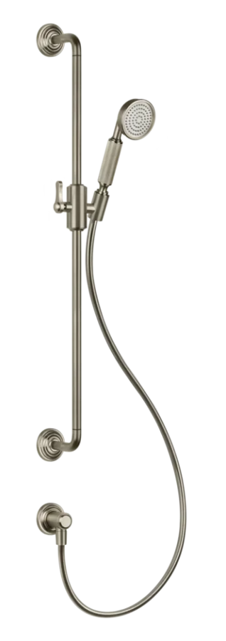 Штанга Gessi Venti20, с душевой лейкой, шлангом и выводом воды, h800 мм, цвет Finox Brushed Nickel