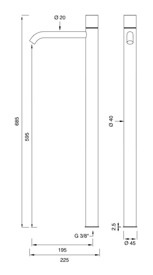 Смеситель для раковины Cea Design Giotto Plus, с высоким изливом, h-685 мм, с аэратором для ванны, цвет сатинированная нержавеющая сталь - изображение 2