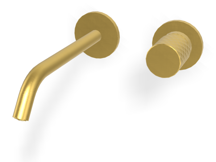 На изображении товар Смеситель для раковины Carlo Frattini Spillo Tech, ручка X Collection, настенный, с донным клапаном Click-Clack, излив 210 мм, внешняя часть, цвет брашированное золото от официального представителя в Москве