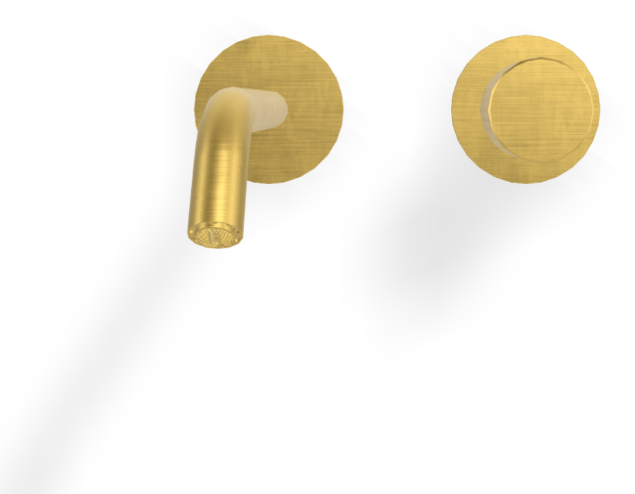 Смеситель для раковины Carlo Frattini Spillo Tech, ручка X Collection, настенный, с донным клапаном Click-Clack, излив 210 мм, внешняя часть, цвет брашированное золото - изображение 1