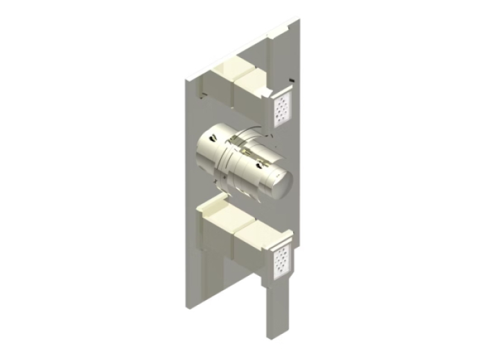На изображении товар Термостат для душа/ванны THG Metropolis cristal clair a manettes, настенный, с 2 запорными вентилями, внешняя часть, цвет никель от официального представителя в Москве