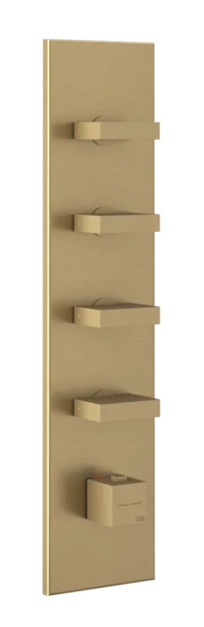 Термостат Gessi Rettangolo, встраиваемый, высокой производительности, с 4 независимыми выходами, вертикальный/горизонтальный монтаж, внешняя часть, цвет Copper PVD