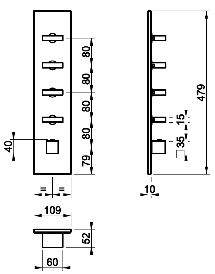 Термостат Gessi Rettangolo, встраиваемый, высокой производительности, с 4 независимыми выходами, вертикальный/горизонтальный монтаж, внешняя часть, цвет Copper PVD - изображение 3