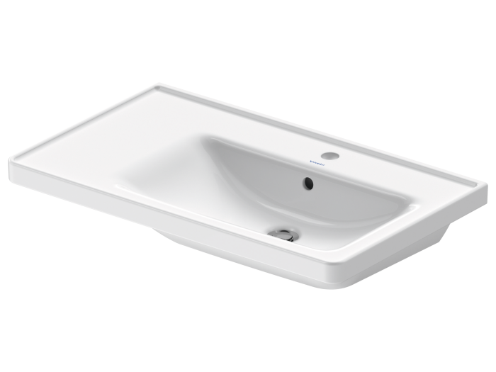 На изображении товар Раковина Duravit D-Neo для мебели, 800x480 мм, чаша справа, на 1 отверстие под смеситель, цвет белый с покрытием WonderGliss от официального представителя в Москве