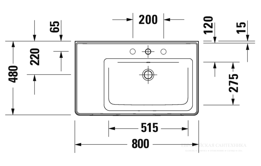 Раковина Duravit D-Neo для мебели, 800x480 мм, чаша справа, на 1 отверстие под смеситель, цвет белый с покрытием WonderGliss - изображение 9