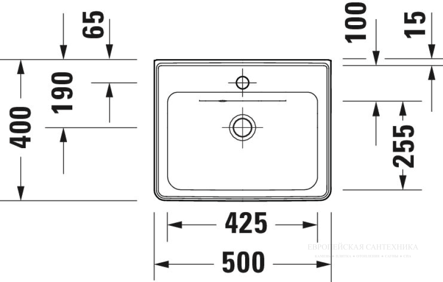 Раковина Duravit D-Neo для рук, 500х400 мм, с переливом, 1 отверстие под смеситель, цвет белый - изображение 6