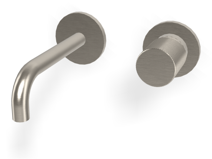 На изображении товар Смеситель для раковины Carlo Frattini Spillo Tech, ручка G Collection, настенный, с донным клапаном Click-Clack, излив 150 мм, внешняя часть, цвет никель брашированный от официального представителя в Москве