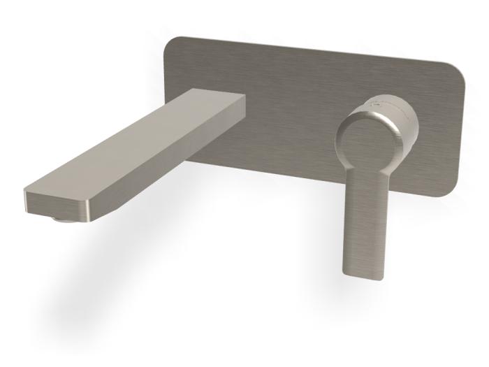 На изображении товар Смеситель для раковины Carlo Frattini Mast, настенный, однорычажный, с донным клапаном Click-Clack, излив 200 мм, внешняя часть, цвет брашированный никель от официального представителя в Москве