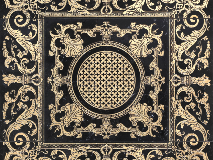 На изображении товар Akros Venezia Камень Luxurious Selene Nero Marquinia composition – Gold 69,6X69,6X1 от официального представителя в Москве