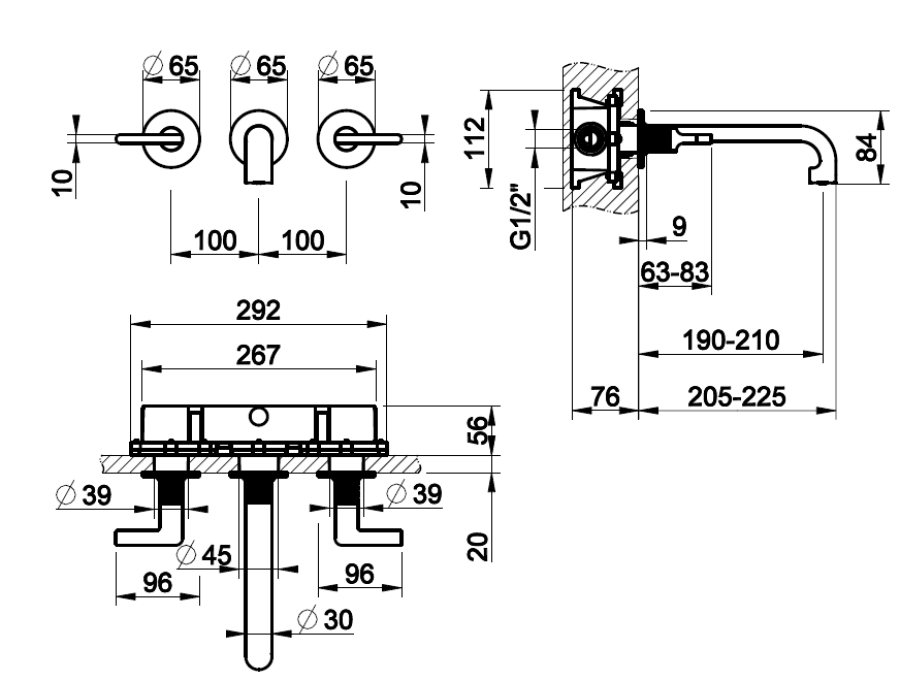 Смеситель для раковины Gessi Inciso, встраиваемый, 326x228 мм, внешняя часть, цвет Finox Brushed Nickel - изображение 1
