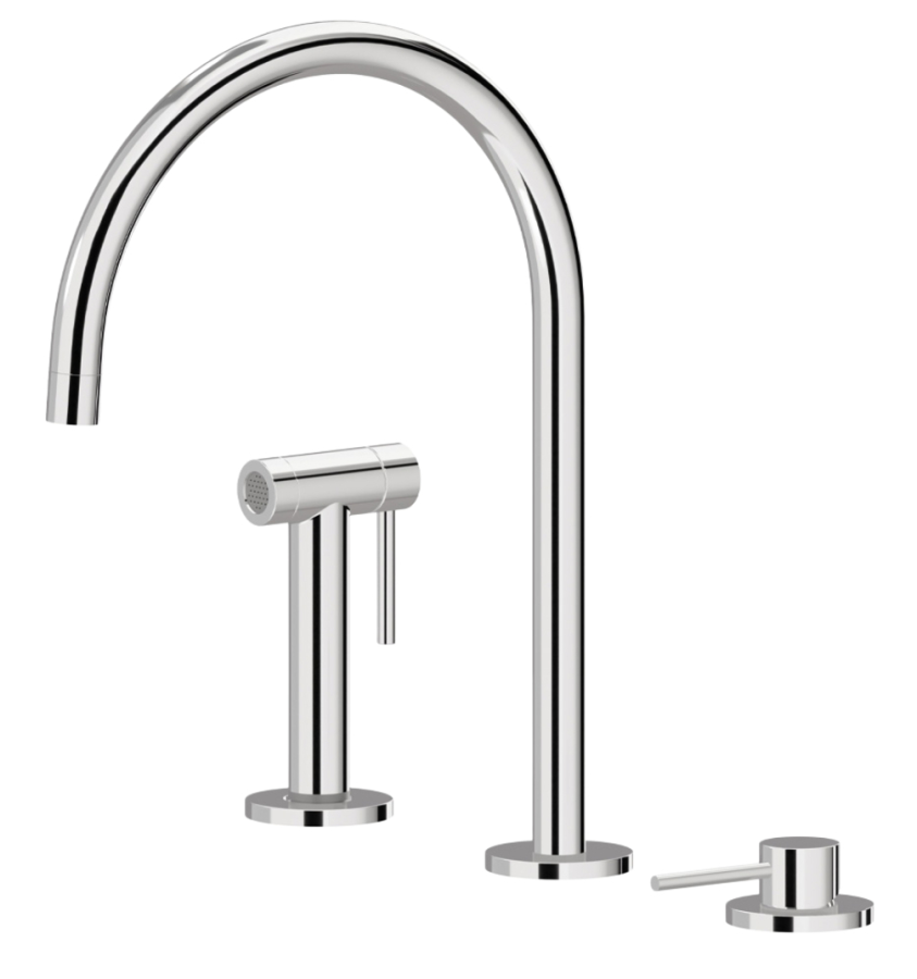 Cмеситель для кухни Newform N21, однорычажный, на 2 отверстия, поворотный излив, боковой выдвижной душ, шланги с внутренней резьбой, цвет PVD Brushed Pale gold