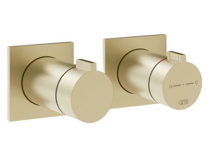 На изображении товар Термостат Gessi Inverso Bath&Shower, внешняя часть, настенный, на 2 позиции, ширина 165 мм, цвет Brushed Brass PVD от официального представителя в Москве